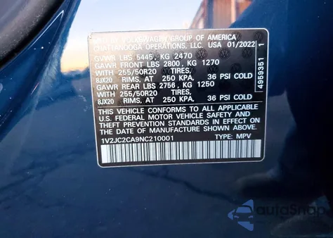 2022 Volkswagen Atlas Cross Sport Se z USA, uszkodzony, nr VIN 1V2JC2CA9NC210001